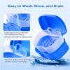 JMU 2pcs Denture Bath Case, Denture Cup for Soaking Dentures with Strainer Basket Tray for Dentures, Mouth Guard Storage Case (Navy Blue/Teal Blue) view 3