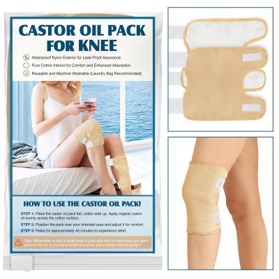 Taoscare 2 Pack Castor Oil Pack Wrap, Castor Oil Wrap for Knee Elbow Arm& Thigh, Reusable & Washable Organic Cotton Patch, Castor Oil Compress Pads with Adjustable Velcro Elastic Strap