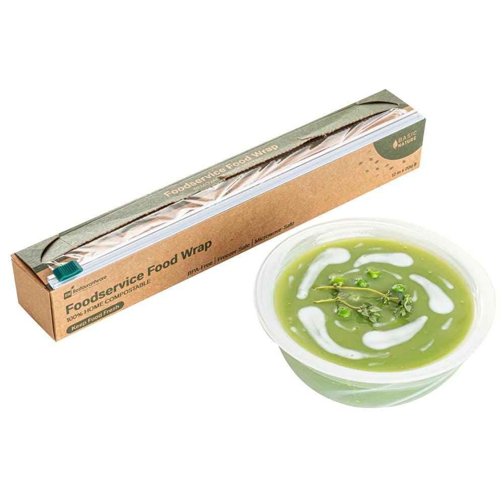 Restaurantware Basic Nature 12" x 200' Food Wrap 1 Microwavable Cling Wrap - With Built-In Slide Cutter Freezable Clear Plastic Kitchen Food Wrap Durable For Restaurant Cafes And Delis