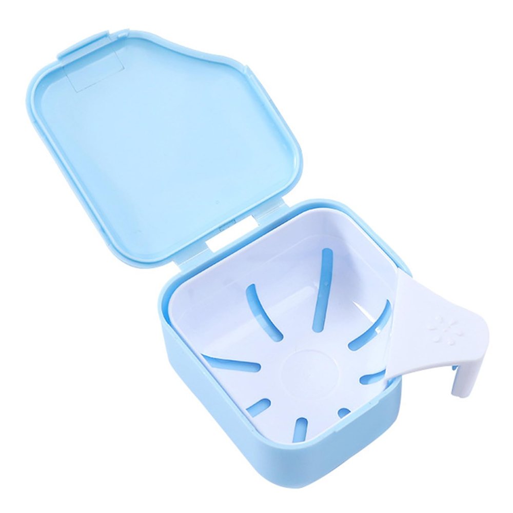 Denture Case, Denture Storage Box Anti-crack Store Dentures Professional Double Drain Easy to Use Denture Care Box for Cleaning Denture, Special Birthday Gift Blue