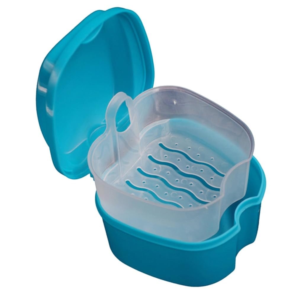 2PCS Denture Case, Denture Cup with Strainer, Denture Bath Case Effective Compact False Teeth Full Protection Denture Bath Box for Trip Light Blue