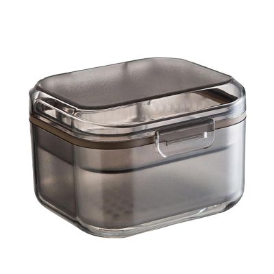 Denture Case, Denture Storage Case Transparent Dustproof Multi Layer Food Grade with Lid Cleaning ABS Denture Cup with Strainer Brush Storage Box for Elderly, Special Birthday Gift Black