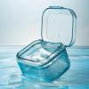 Denture Case, Denture Storage Case Transparent Dustproof Multi Layer Food Grade with Lid Cleaning ABS Denture Cup with Strainer Brush Storage Box for Elderly, Special Birthday Gift Blue view 2