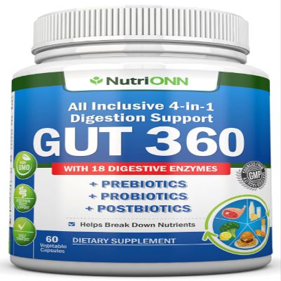 4-in-1 Probiotics, Prebiotics & Postbiotics with 18 Digestive Enzymes for Women & Men - Complete Gut & Digestive Support Supplement - Bloating Relief and Enzymes for Digestion - Non GMO - Vegan