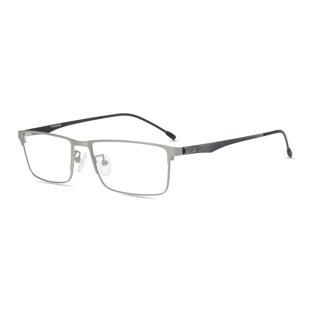HELES Men Business Titanium Full Rim Rectangle Single Vision Reading Glasses UV+420cut Blue Light Blocking Eyeglasses Reader -Silver||Plano (No RX)