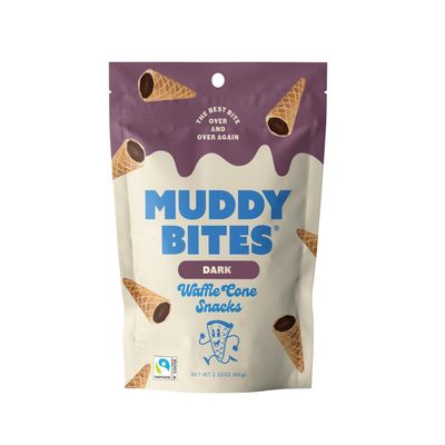 Muddy Bites - Dark Chocolate - Waffle Cone Snack Bite Sized Filled Cone Bites for Snack or Dessert Made with Cane Sugar, Kosher, Fair Trade Certified