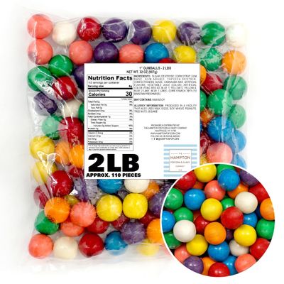 1 Inch Gumballs for Gumball Machine, Approx. 110 Pieces, 2lb Bulk Bag, Large Gumballs, Bubble Gum Balls Assorted Fruit Flavored Bubble Gum, Gumball Machine Refills