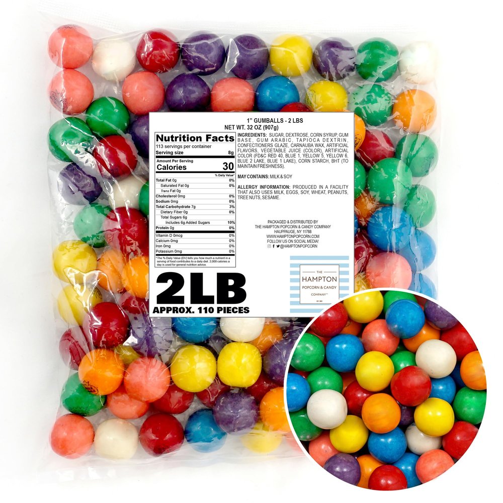 1 Inch Gumballs for Gumball Machine, Approx. 110 Pieces, 2lb Bulk Bag, Large Gumballs, Bubble Gum Balls Assorted Fruit Flavored Bubble Gum, Gumball Machine Refills