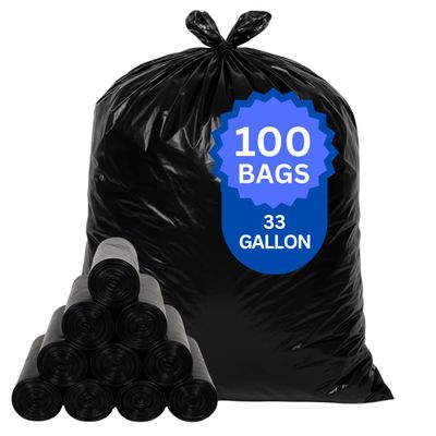 ASSUREPAK 33 Gallons - Recycled Content Black LDPE Coreless Trash Bags - 33"x39" - 100 Bags - 1.3 mil - Black - 333913MBLKLDTL - AssurePak