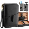 SCARRA Travel Cigar Humidor Box with Cigar Lighter, Leather Cedar Wood Cigar Case, V Cut Cigar Cutter, Cigar Holder, Portable Hand-Held Cigar Humidor with Humidifier, Holds 6 Cigars Gift Set (Black) view 1