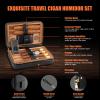 SCARRA Travel Cigar Humidor Box with Cigar Lighter, Leather Cedar Wood Cigar Case, V Cut Cigar Cutter, Cigar Holder, Portable Hand-Held Cigar Humidor with Humidifier, Holds 6 Cigars Gift Set (Black) view 2