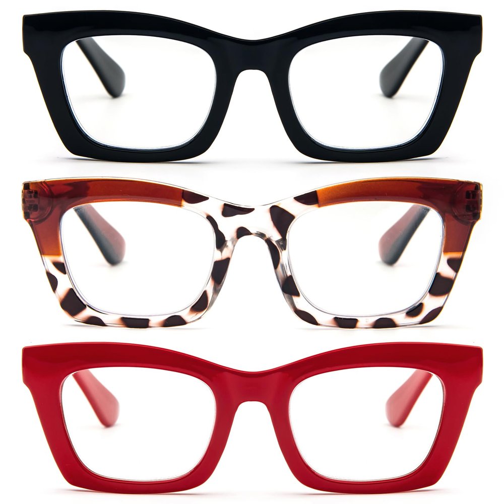 REAVEE 3 Pack Oprah Style Reading Glasses for Women Blue Light Blocking, Oversized Cute Square Fashion Computer Readers with Spring Hinge 2.25