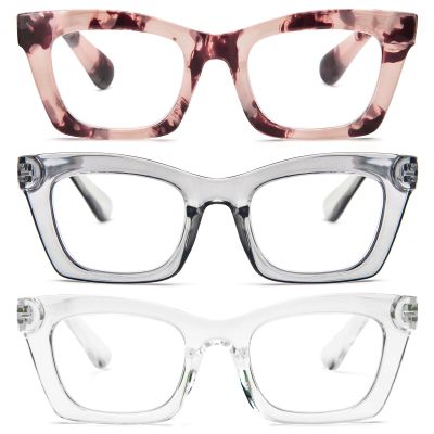 REAVEE 3 Pack Oprah Style Reading Glasses for Women Blue Light Blocking, Oversized Cute Square Computer Readers with Spring Hinge 1.5