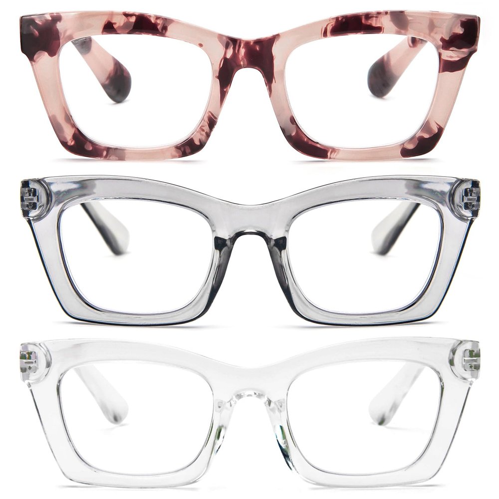 REAVEE 3 Pack Oprah Style Reading Glasses for Women Blue Light Blocking, Oversized Cute Square Computer Readers with Spring Hinge 1.5