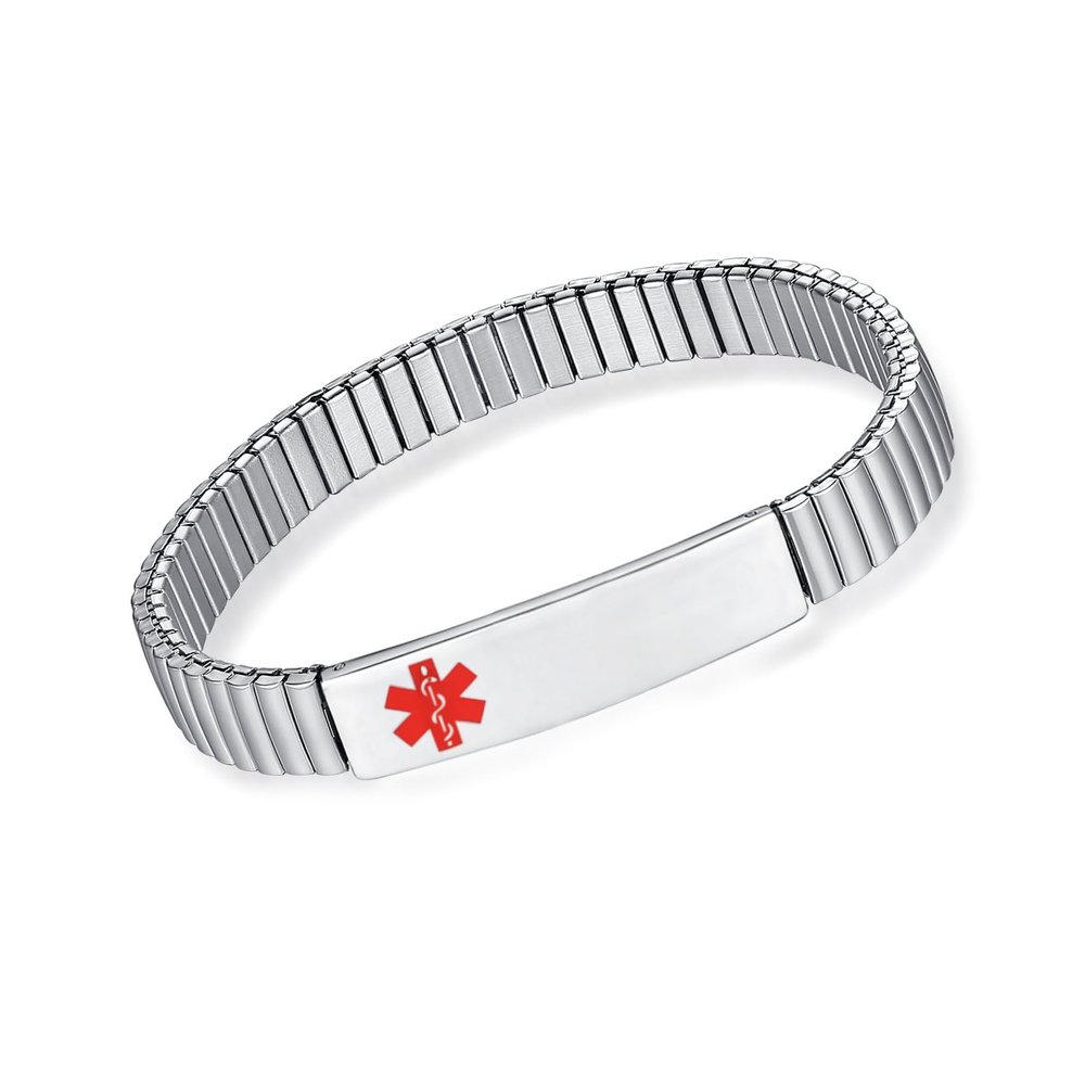 AOAMID Stretch Medical Alert Bracelets for Men Stainless Steel medical Bracelets for women with Free engraving-(Customize-narrow-silver-7.75 in)