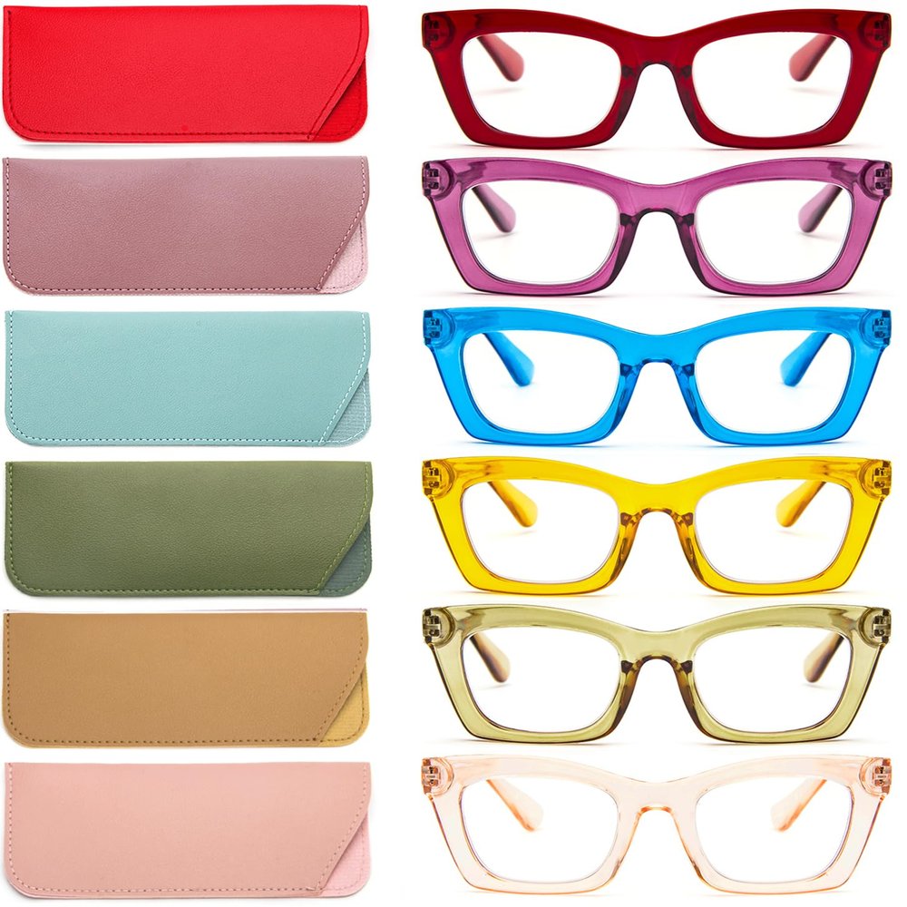 REAVEE 6 Pack Oprah Style Reading Glasses for Women Men Blue Light Blocking, Cute Square Computer Readers Spring Hinge 3.0