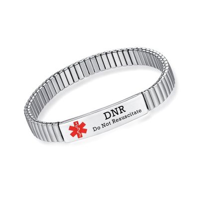 AOAMID Stretch Medical Alert Bracelets for Men Stainless Steel medical Bracelets for women with Free engraving-(dnr-narrow-silver-8.5 in)