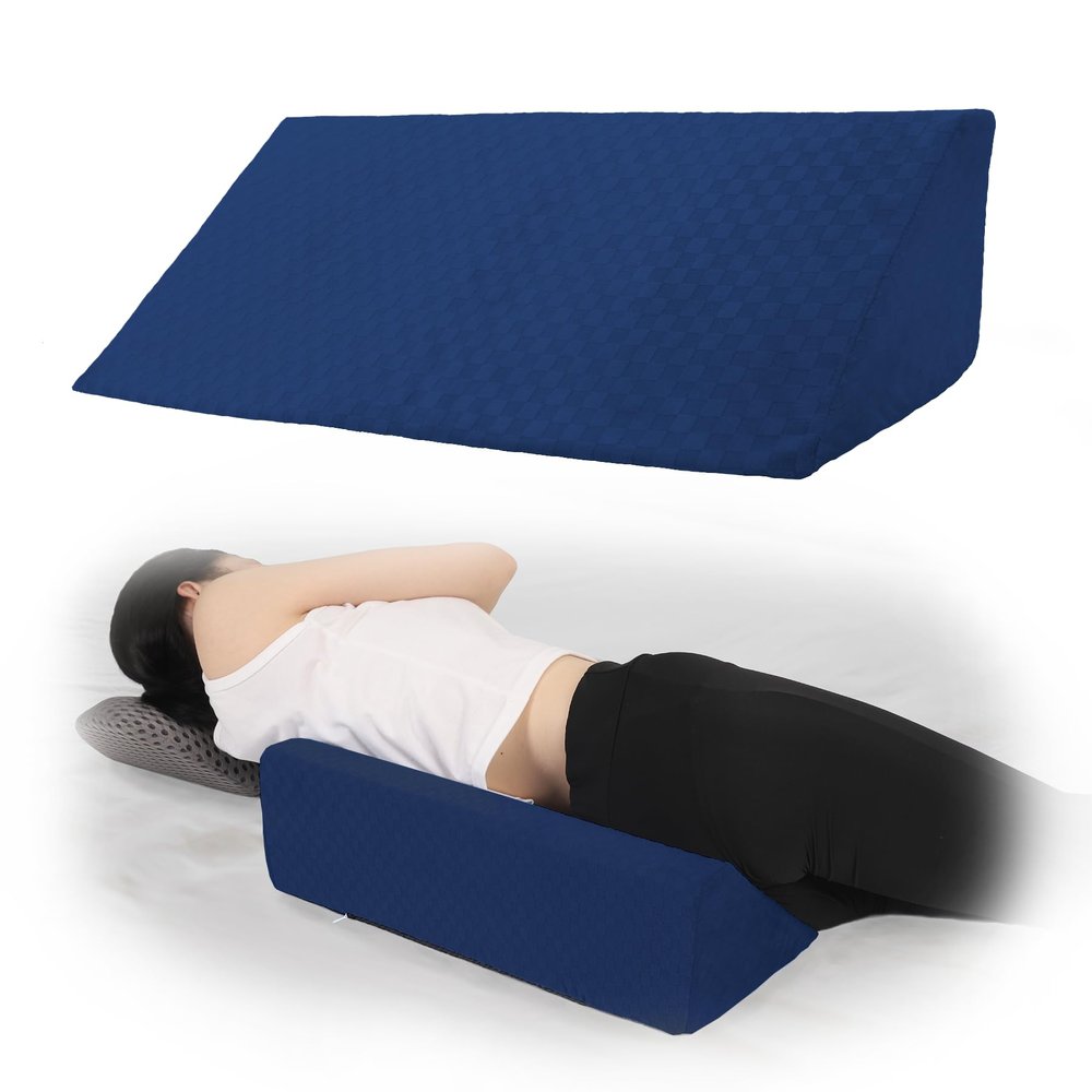 Jacobable Bed Wedge Pillow for Side Sleeping Sponge Filled Body Positioning Triangle Pillow Suitable for Pregnancy and Surgery Prevent Bed Sore for Leg and Back Support with Pillow Case (Navy Blue)