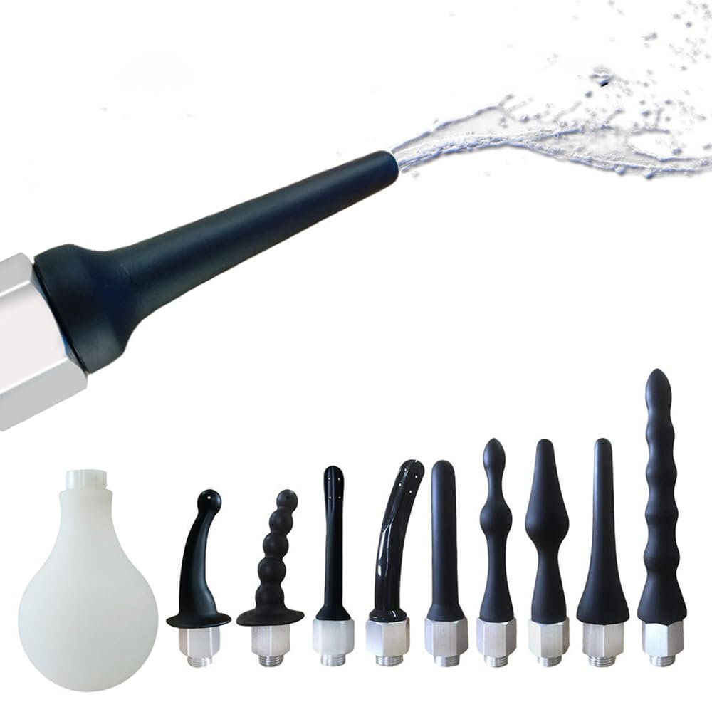 10Pcs Shower Douche Enema Kit, Anal Douche Enema Nozzle, Enema Douche for Colon Cleansing and Constipation - Silicone Shower & After Defecation Douche with Water Flow Switch
