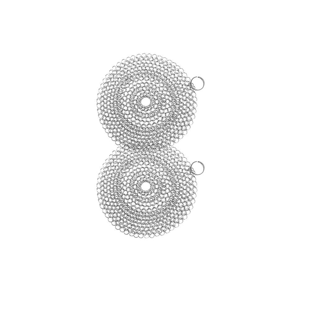 316L Stainless Round Steel Chainmail Scrubber for Hard Anodized Cookware Skillet, Wok, Pot, Pan; Pre-Seasoned Pan Dutch Ovens Waffle Iron Pans Scraper Cast-4in/10.2cm