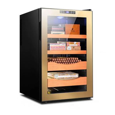 ASSYA Cigar Humidor Cabinet Temperature Control Humidor Electronic Cigar Cabinet Cedar Wood Frame Insulated Glass Touch Display,Gold