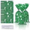 ALIBBON 100 Pcs Football Cellophane Treat Bags with 11 x 5 Inch Size and Silver Twist Ties for Football Party Favors