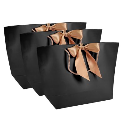 10 Pcs Black Paper Gift Bags Apparel Makeup Boutique Packing Bags with Gold Handle (No.2/28 Upper Width*9 Bottom*20 High)