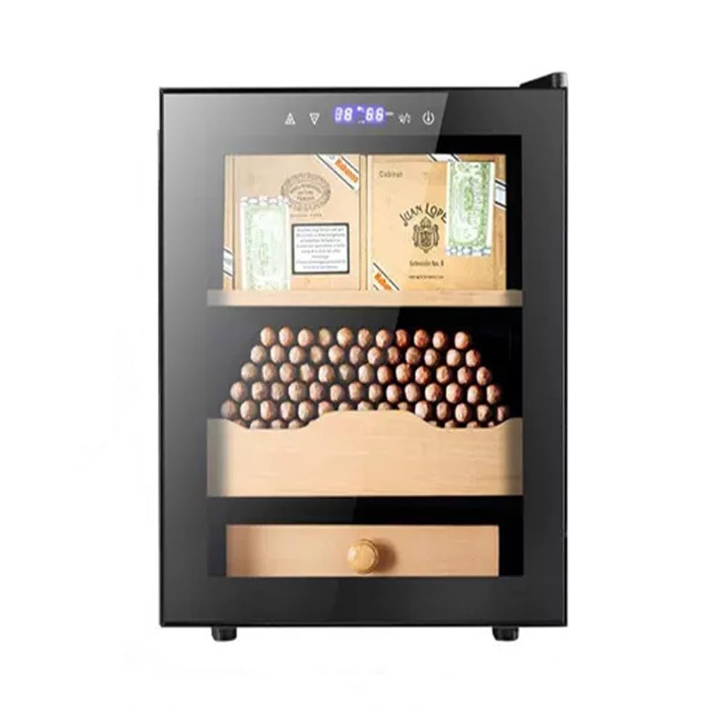 ASSYA Humidor Heat Preservation and Humidity Control Electric Cigar Cabinet Cedar Wood Shelves Partitioned Storage Quiet Operation Insulated Glass Door,50L