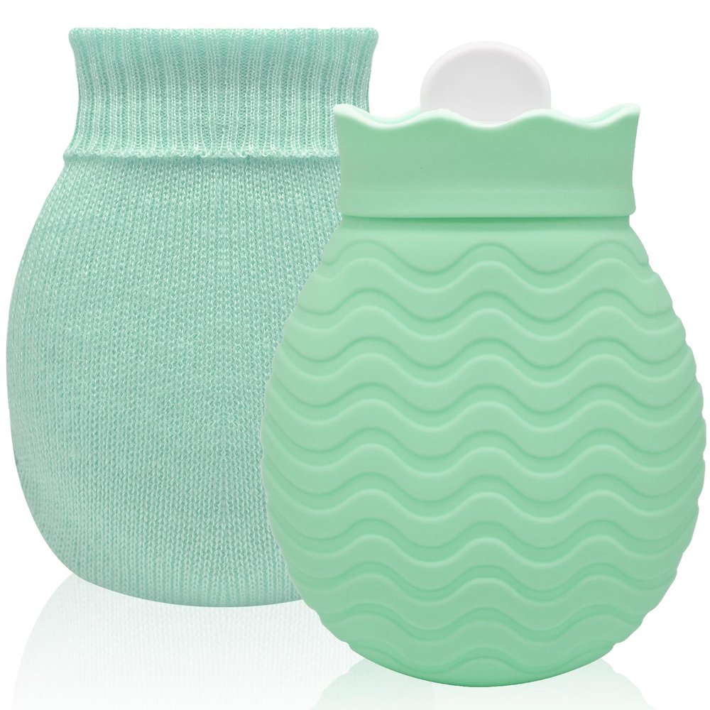 320ml Hot Water Bottle with Smooth Cover, Mini Hot Water Bag for Pain Relief, Waist, Back, Neck, Shoulders, Small Leak Proof Hot Water Bottle with Removable Cover for Women, Kids, Best Gifts