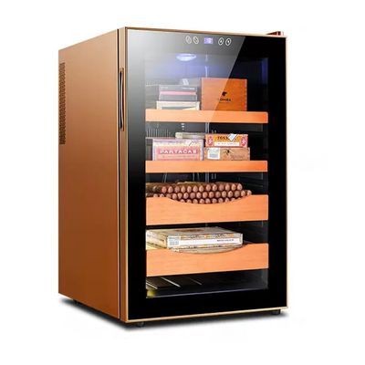 ASSYA Cigar Humidor Cabinet Temperature Control Humidor Electronic Cigar Cabinet Cedar Wood Frame Insulated Glass Touch Display,Rose Gold