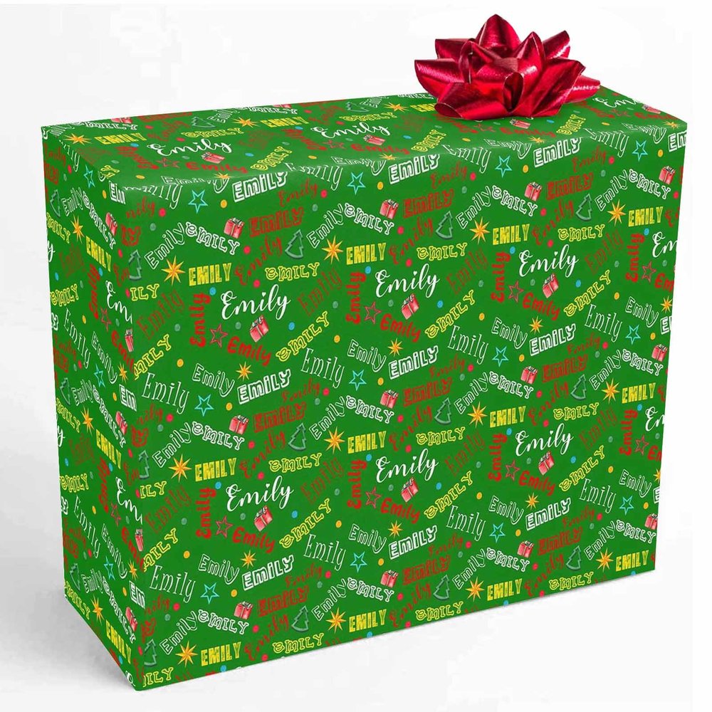 InterestPrint Personalized Gift Wrapping Paper with Name, Gift Box Stars Monogram Wrapping Paper Roll 58x23 Inch Custom New Year Wrap Paper for Women Men Adults 2 Rolls