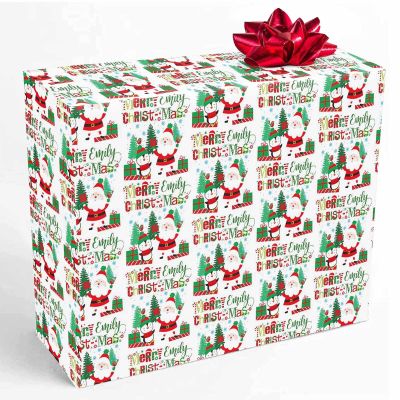 InterestPrint Personalized Gift Wrapping Paper with Name, Gift Box Snow Santa Claus Wrapping Paper Roll 58x23 Inch Custom New Year Wrap Paper for Women Men Adults 2 Rolls