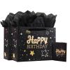 13" Black Happy Birthday Gift Bag with Tissue Paper and Greeting Card for Party,Happy Birthday Gift Bag for Men Women,Gift Bags Medium size(2 PCS Black Hot Stamping) view 1