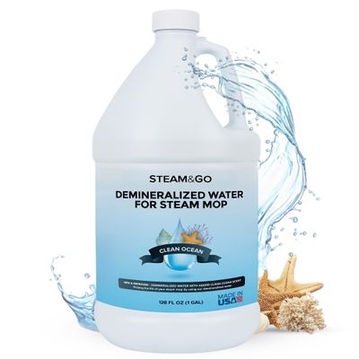 Steam & Go Demineralized Water - Multisurface Cleaner, PVC-Free Ready-to-Use for Mops & Floor Steamers - Ideal for Kitchen, Bathroom, & Home Surfaces - Clean Ocean Scent - 128 fl oz (1 gal)
