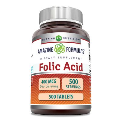 Amazing Formulas Folic Acid (Vitamin B9) 400 mcg | Tablets Supplement | Non-GMO | Gluten Free | Made in USA (1 Pack, 500 Count)