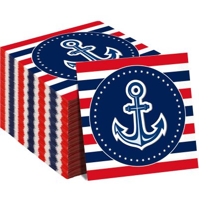 50 Pack Nautical Anchor Disposable Napkins - Sailor, Boat, Ship Party Paper Napkins for Boy, Girl, Baby Shower Decorations