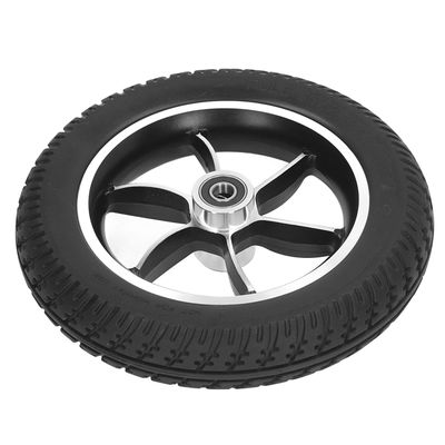 10in Wheelchair Wheel with PU Tire Low Noise Replacement for Rollator Trolley Sturdy Aluminum Alloy Hub