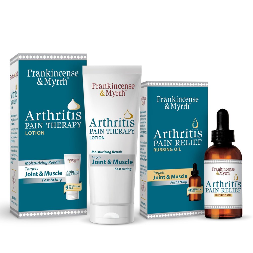 Frankincense and Myrrh Combo Pack - Arthritis Pain Relief Rubbing Oil 2 oz. and Arthritis Pain Reliever Therapy Cream for Joints & Sciatica Relief, 3 oz., Hydrating Lotion with Essential Oils