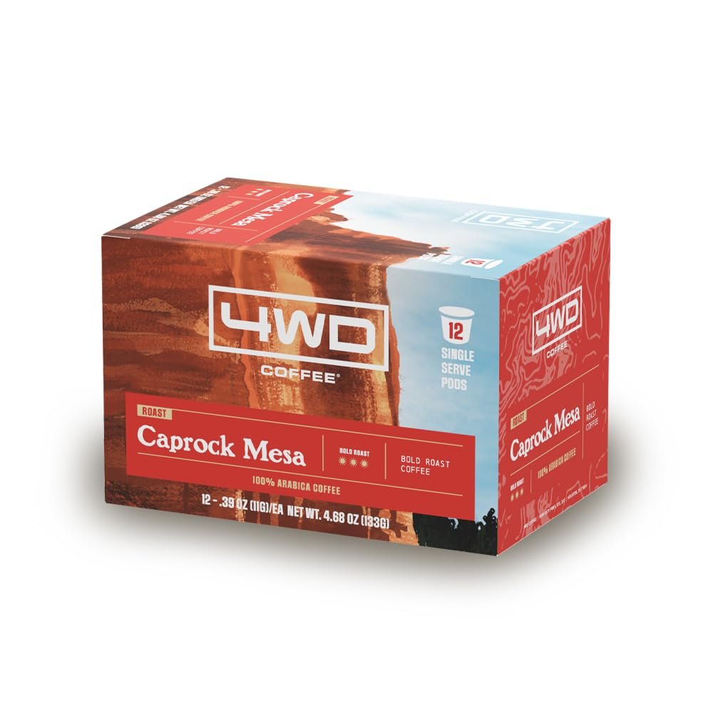 4wd Coffee Caprock Mesa Bold Roast - Single Serve Kcup Coffee Pods - Arabica Beans - Fresh Roasted in Texas, 12 Count