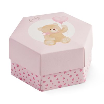 Boxes Craftory Pack of 40 Hexagonal Small Favor Boxes (4.33 x 2.36 inch) - Ideal for Birthday and Baby Shower - Light Pink - Teddy Bear