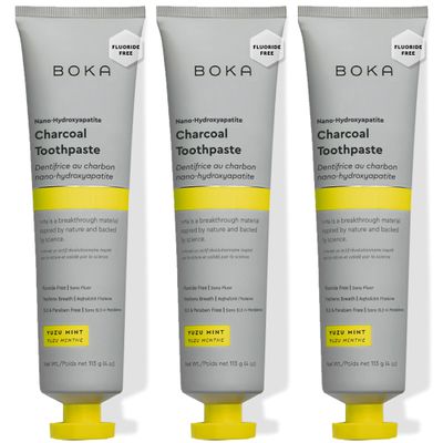 Boka Fluoride Free Toothpaste, Nano Hydroxyapatite Toothpaste, Appropriate for Sensitive Teeth - for Adult, Kids Oral Care - Charcoal Yuzu Mint Flavor, 4 Fl Oz 3Pk US Manufactured
