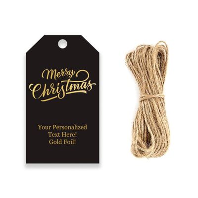 Premium Custom Gold Foil Gift Tags - Christmas Holiday Themed - 2" x 3.5" Portrait Gift Tags - 50 Tags - Made in The U.S.A. (Merry Christmas)