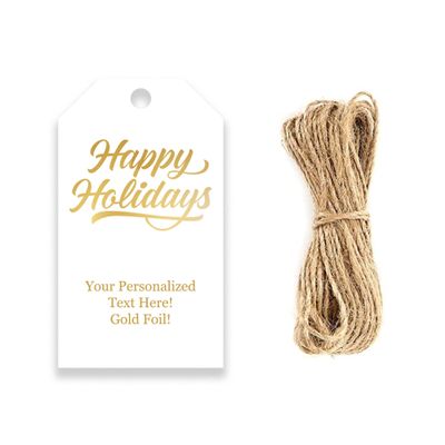 Premium Custom Gold Foil White Gift Tags - Christmas Holiday Themed - 2" x 3.5" Portrait Gift Tags - 50 Tags - Made in The U.S.A. (Happy Holidays)