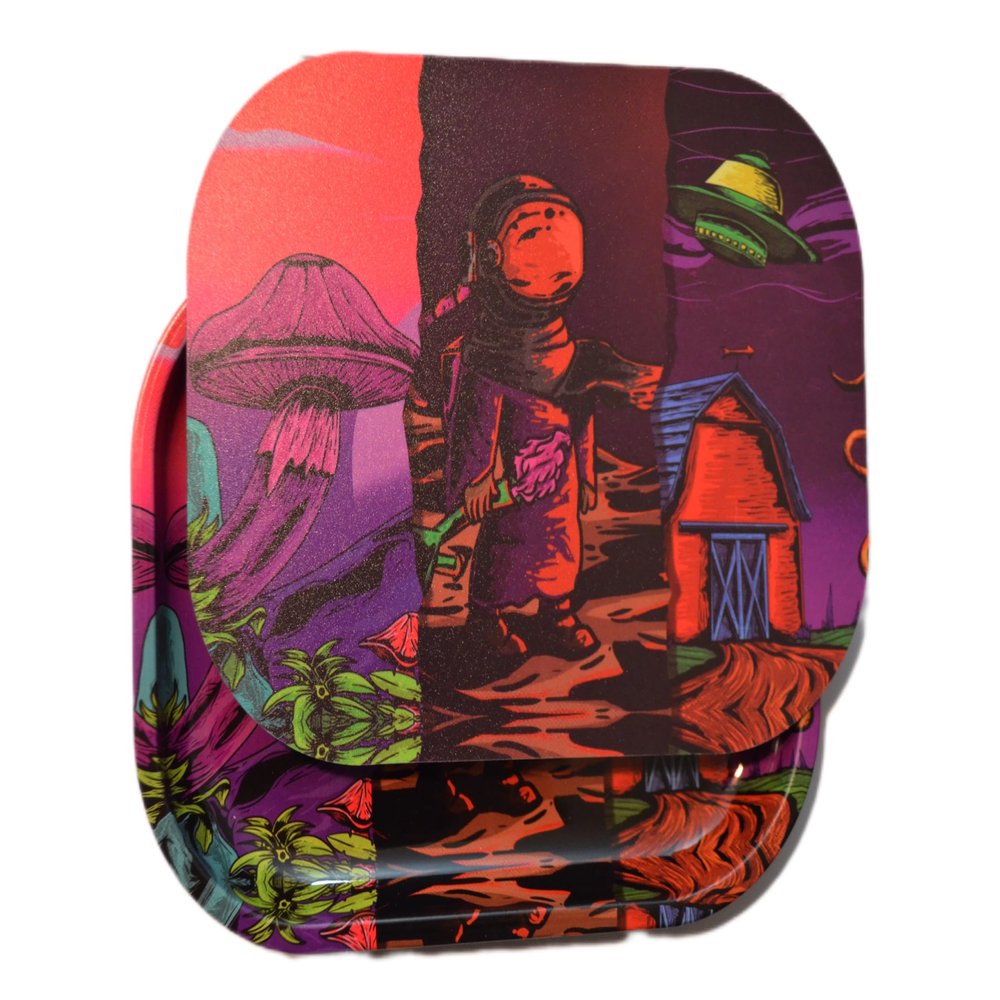 Metal Trays with Matching PVC Soft Magnetic Lid Hippie Whimscal Vibes Perfect for Storage Gifts Decorations Home or on The Go. (Astronaut Tray)