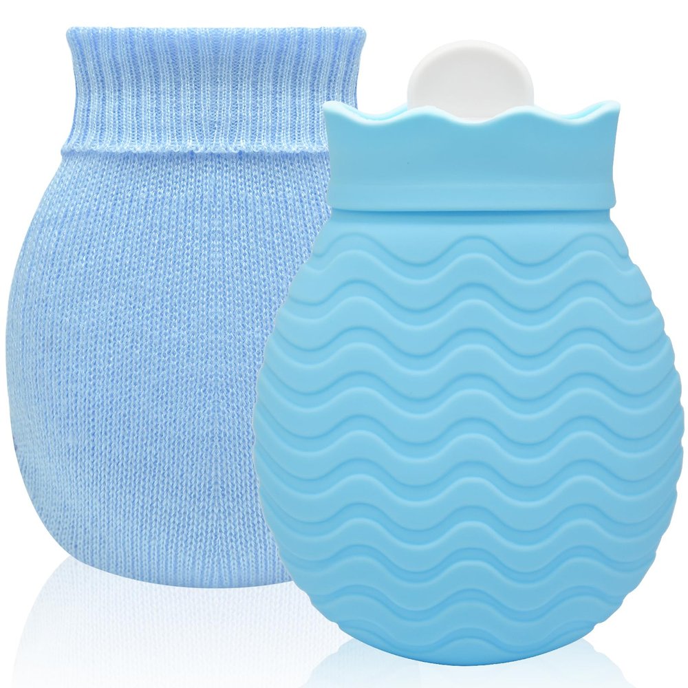 320ml Hot Water Bottle with Smooth Cover, Mini Hot Water Bag for Pain Relief, Waist, Back, Neck, Shoulders, Small Leak Proof Hot Water Bottle with Removable Cover for Women, Kids, Best Gifts