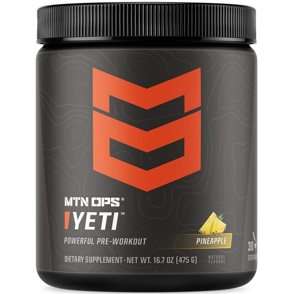 MTN OPS Yeti Pre-Workout Powder Energy Drink with Creatine, 200mg Caffeine & BCAAs with Beta Alanine, 30-Serving Tub, Pineapple Crush