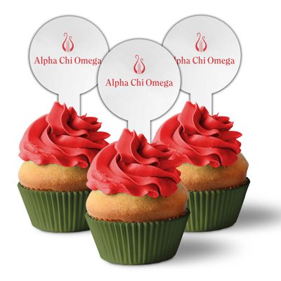 Alpha Chi Omega Cupcake Toppers, Plastic Sorority Cupcake Picks 2x4 Inches, VictoryStore Cupcake Toppers Officially Licensed American-Made (White Logo, 200)