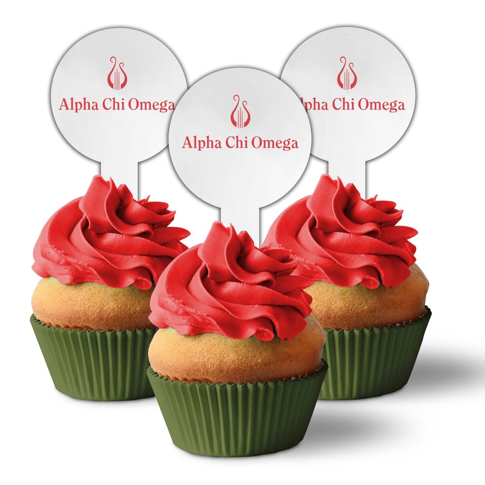 Alpha Chi Omega Cupcake Toppers, Plastic Sorority Cupcake Picks 2x4 Inches, VictoryStore Cupcake Toppers Officially Licensed American-Made (White Logo, 200)