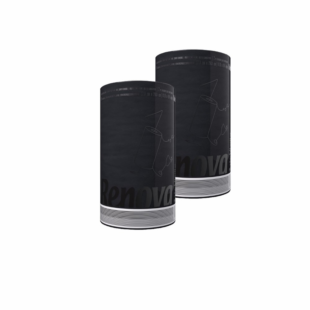 Renova Paper Towel Jumbo Roll Set - 2 Rolls, 2 Ply, 120 Highly Absorbent Sheets - Elevate Your Image with Professional Style and Uniqueness (Black)