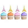 24PCS Eiffel Tower Cupcake Toppers, Wedding Party Decor, Bridal Shower Dessert Cupcake Toppers, Paris Themed Birthday Party Decoration - Pink & Gold Glitter view 1